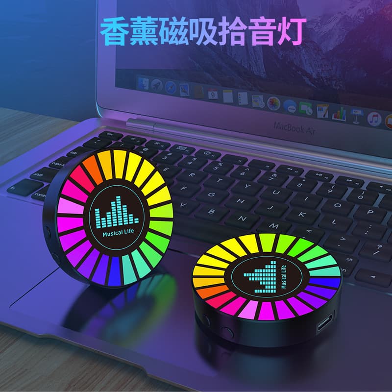 RGB ambient light with sound-activated synchronized rhythm light, trendy colorful music light for car and desktop use, creative LED lighting.