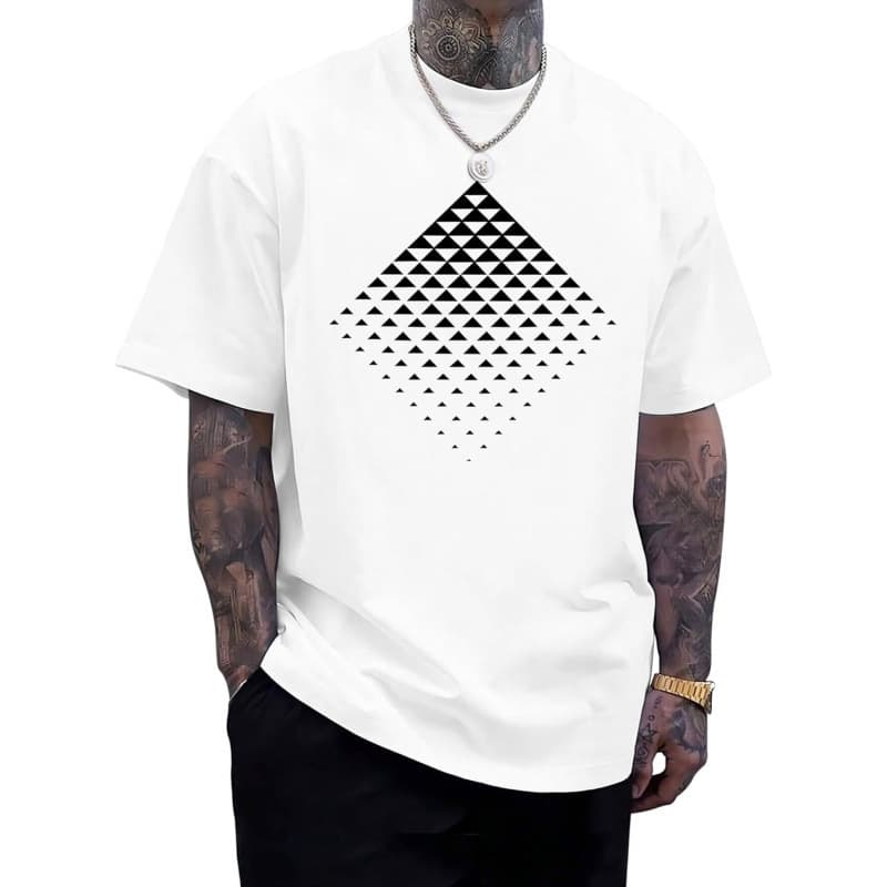 Cross-border EU Size Pure Cotton Men's Graphic T-Shirts Triangle Geometric Gradient
