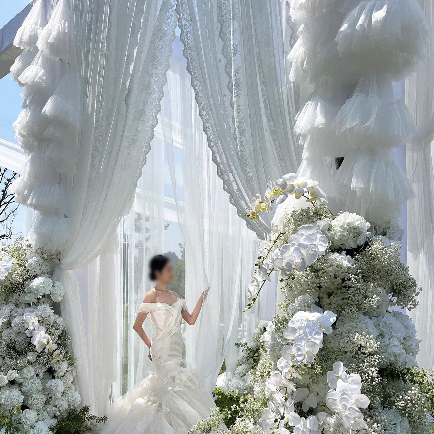 Korean Lace Fabric Outdoor Wedding Decoration Curtain, French Lace Tablecloth for Welcome Area, 2.8m Extra Wide Hanging Cloth