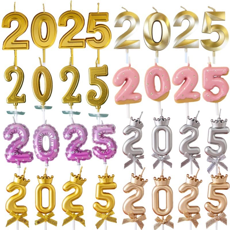 Trendy 2025 Digital Candle New Year Cake Decoration Gold New Year Snake Year New Year Party Baking Insert