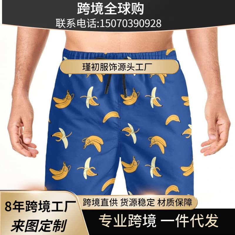 Cross-Border New Hot-Selling Men's Shorts Beach Shorts 3D Digital Personalized Casual Banana Shark Print Men's Shorts