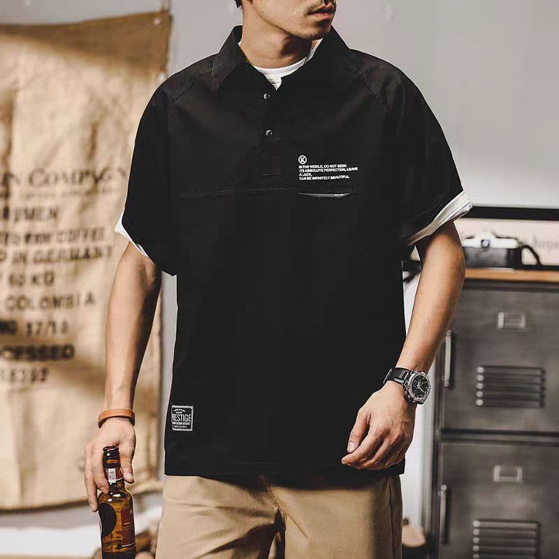 American Retro Short Sleeve T-Shirt for Men, Loose Fit Summer Men's Wear 2026 New Style, Workwear Shirt Collar Half Sleeve Clothes for Men