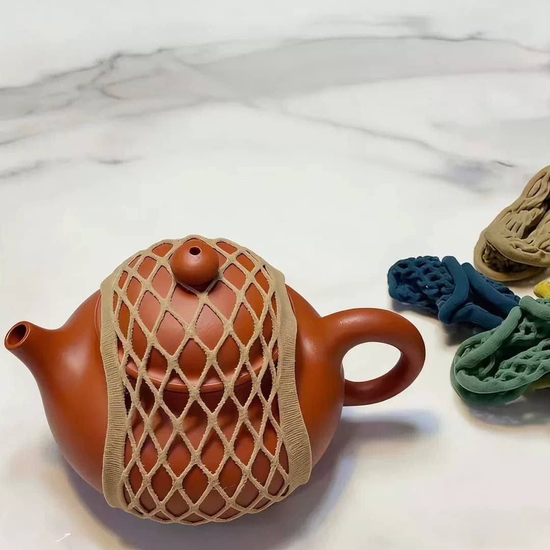Teapot Storage Mesh Bag, Purple Clay Teapot Protective Strap, Cup and Bowl Protector Cover, Anti-Collision Tea Set Accessory for Outdoor Travel