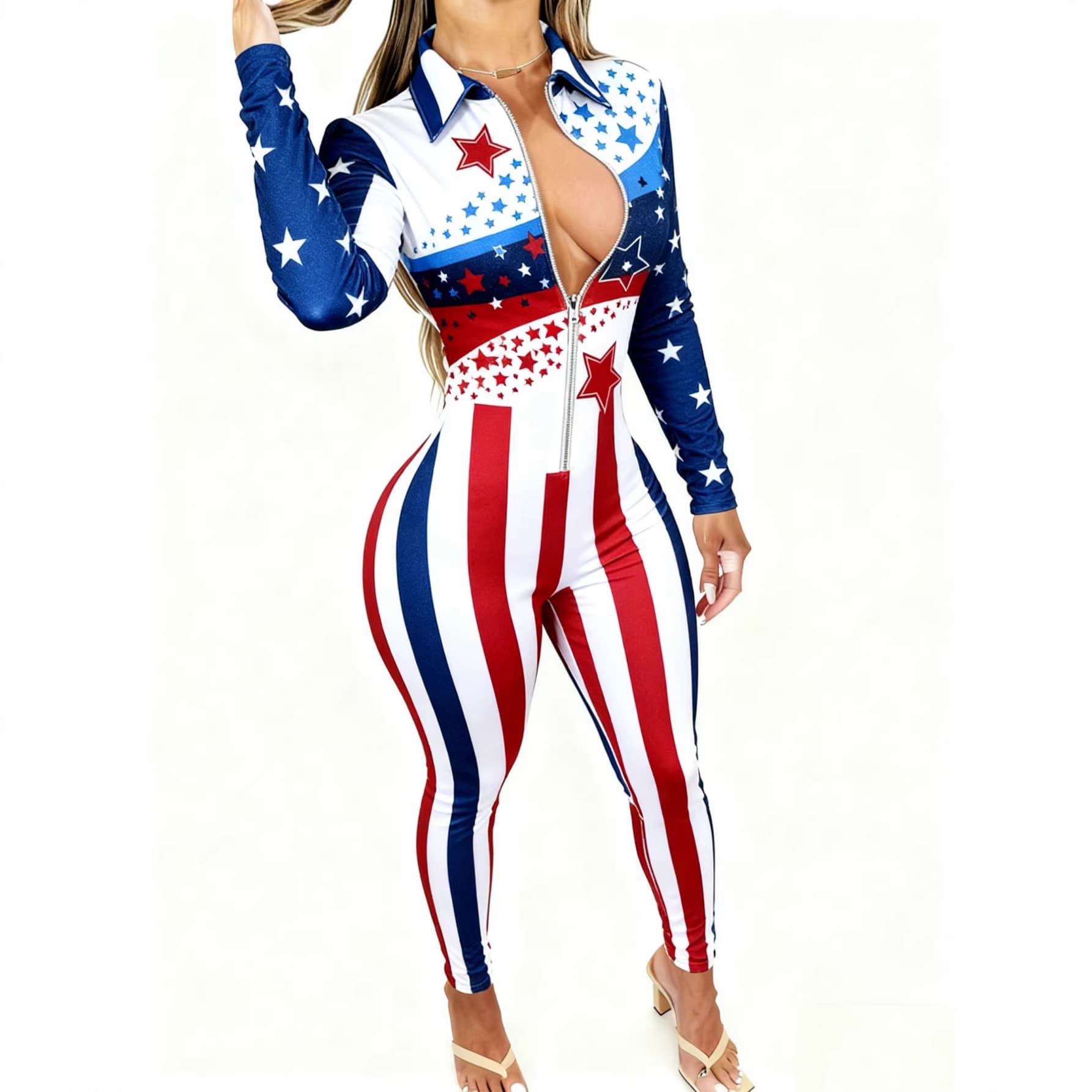 New Women's Slim Fit Jumpsuit with 3D Digital Print, Casual Street Style Zipper Romper for Cross-border Trade