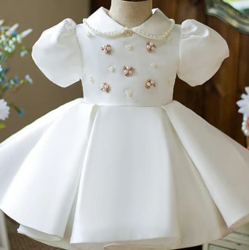 Girls Princess Dress Summer Baby Birthday Wedding Flower Girl White 1st Birthday Gown