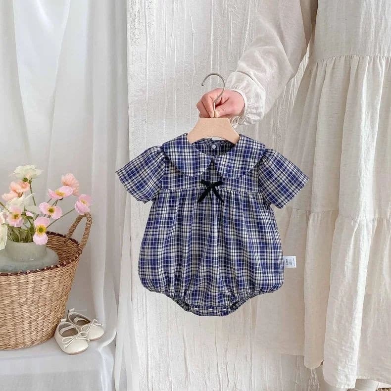 ins baby girl clothes 2025 summer new Korean style plaid baby bag fart clothes college style harem newborn cotton