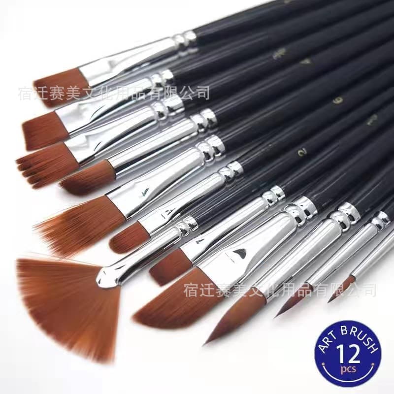 Oil paint brush set of 12, hook line pen, fan-shaped pen, water chalk, watercolor pen, acrylic brush, oil paint brush, pigment training