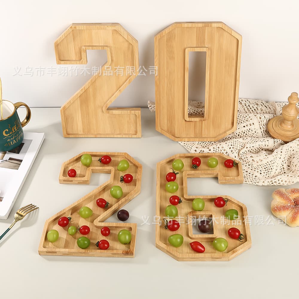 Cross-Border Creative Bamboo Digital Tray Spring Festival New Year's Eve Dinner Solid Wood Dinner Plate Birthday Party Fruit Snack Tray