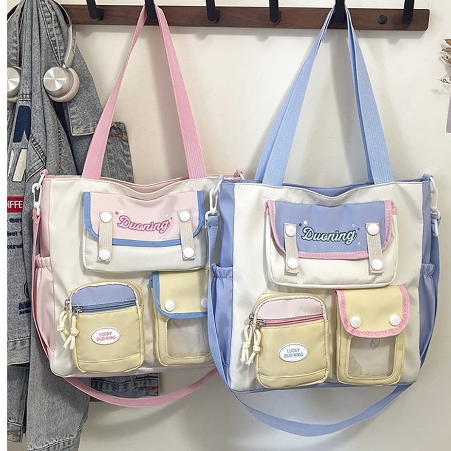 Ins Contrasting Color Cute Bag High-Looking Student Class Tutoring Bag Handbag Girl Shoulder Bag Crossbody Bag