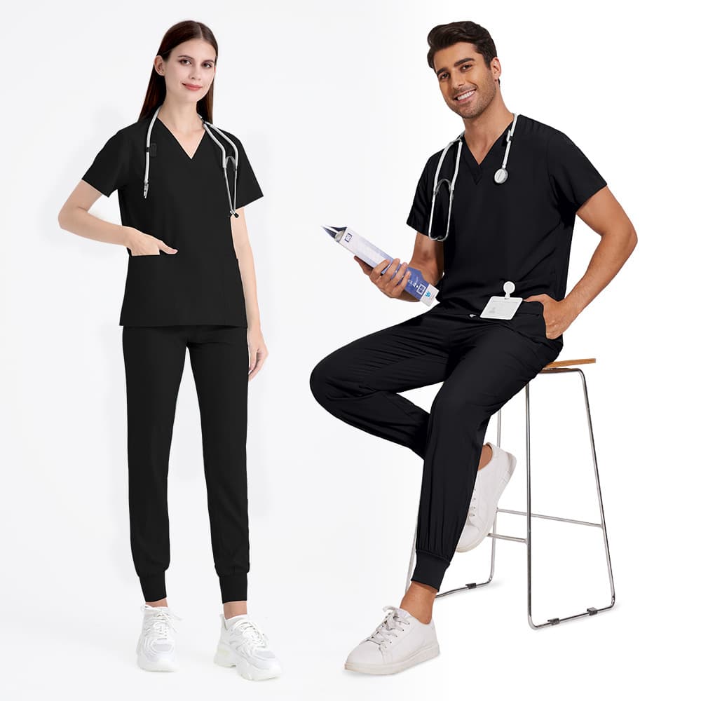 Nianqing Quick-Dry Scrub Top and Pants Set for Women and Men, Short Sleeve, V-Neck, for Operating Room and Beauty Salon Workwear