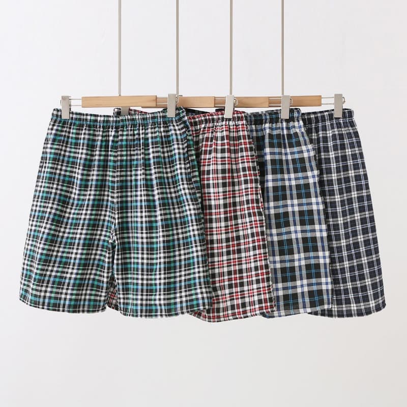 Summer beach pants cotton and linen loose casual five-point plus size pajamas plaid shorts quick-drying large pants home wear-resistant