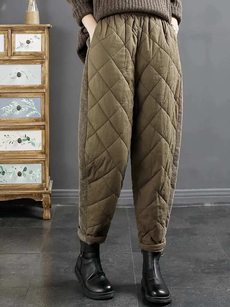 2025 Autumn and Winter Casual Pants Versatile Diamond Pressed Down Cotton Pants Large Size Women's Windproof Warm Harem Pants