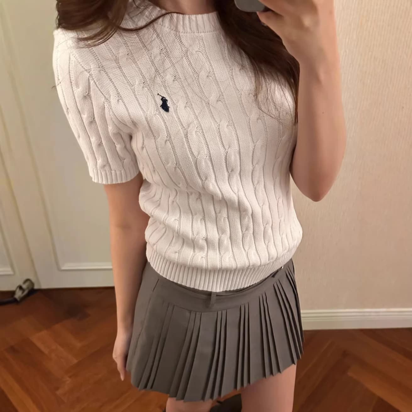 In Stock RL Ralph Lauren Cable Knit Short Sleeve Sweater Classic Pony Embroidery Versatile Fashionable Round Neck Pullover Knit Top 26