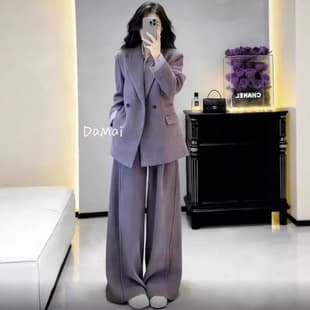 3013 Plus Size Curvy Women Streetwear Blazer Suit Set Professional Office Lady Chic Wide-Leg Pants Two-Piece Set for 200 lbs