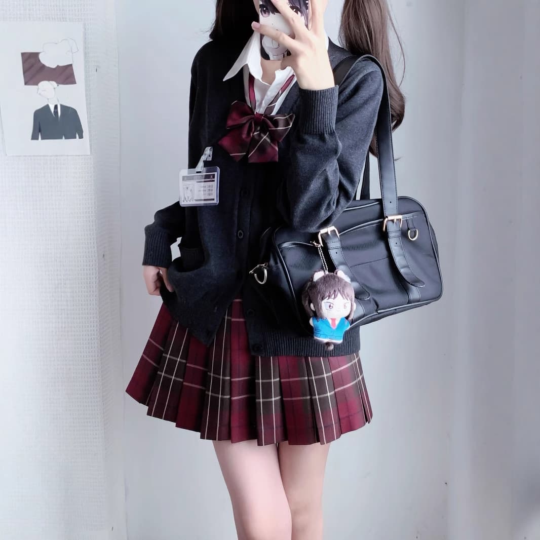 JK Sweet School Style Outfit Long Sleeve Cardigan Plaid Skirt Autumn/Winter Layering Innerwear Japanese Set
