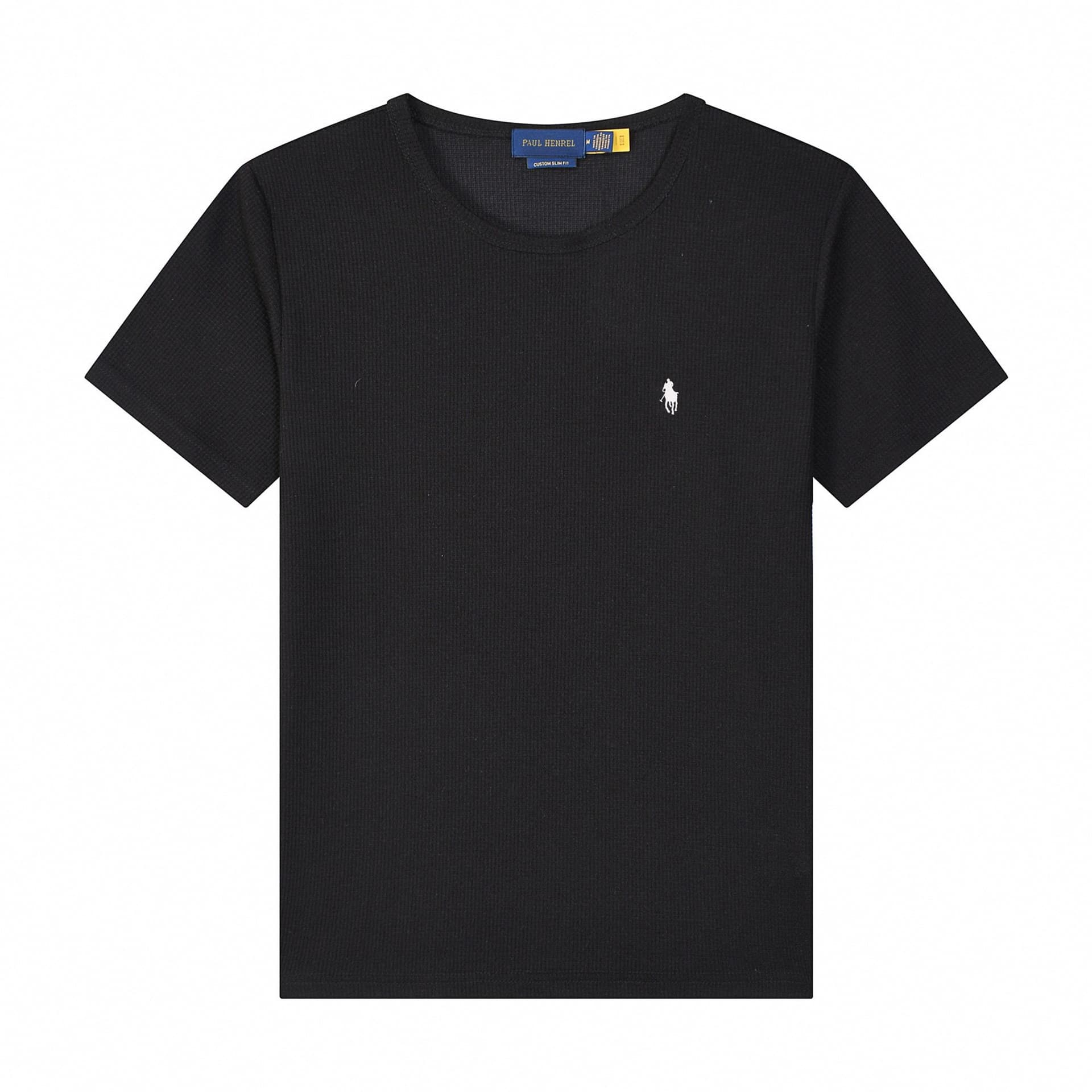 New Cross-Border Pony Logo Waffle Men's Short Sleeve T-Shirt Round Neck Summer Casual Embroidered Cotton RLT Shirt