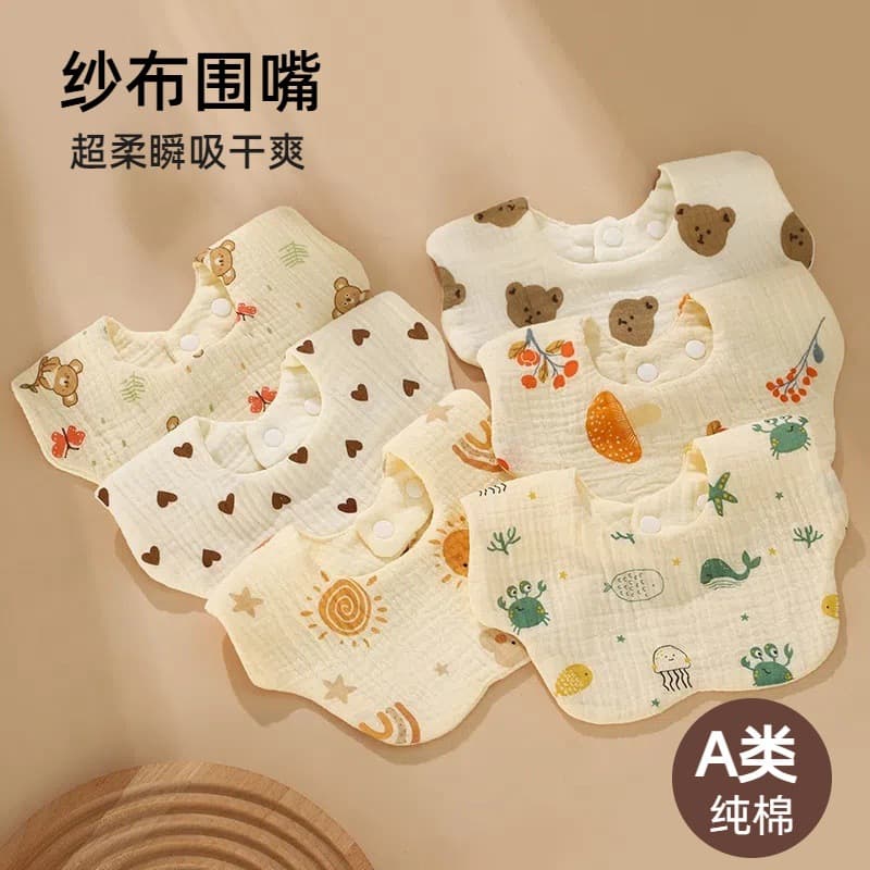 Baby Bib 4-Layer Pure Cotton Newborn Drool Bib Triangle Bib Spring/Summer Thin Baby Flower Petal Bib