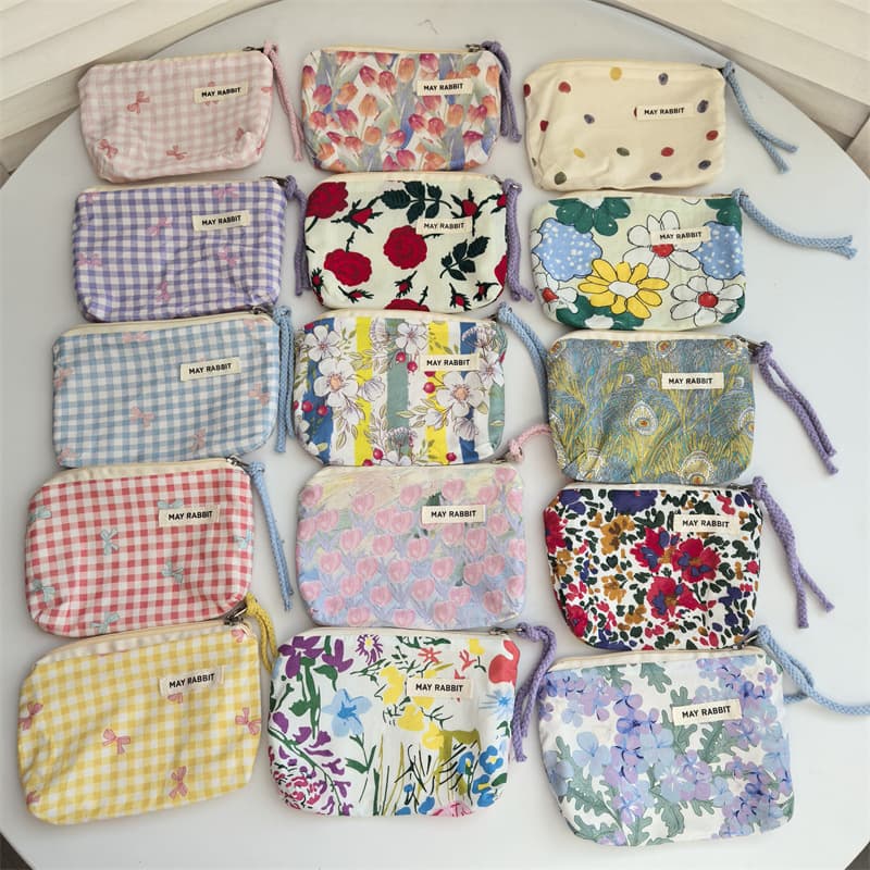 Ins-style Fresh and Sweet Floral Coin Purse, Cute Portable Small Size Lipstick Cosmetic Bag with Drawstring