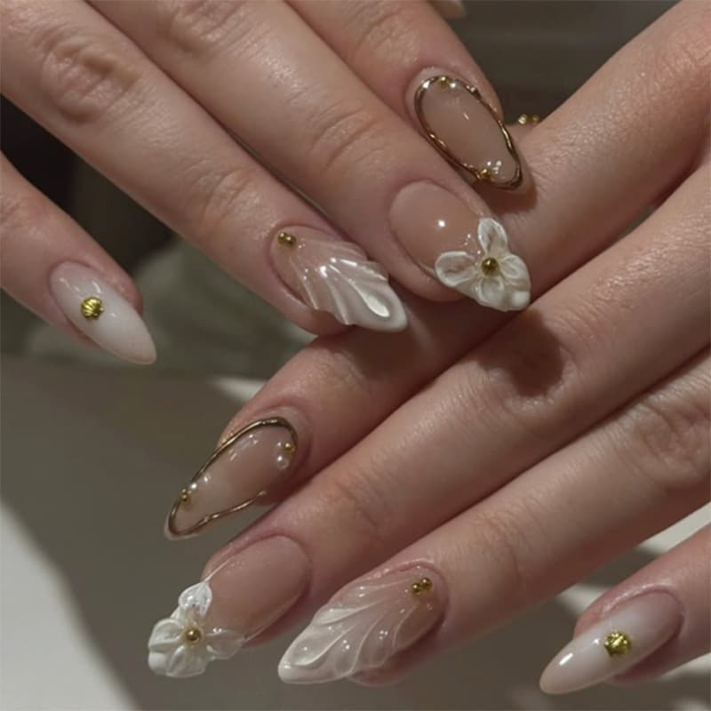 Wearable Nail Art 3D Wave Pearl Butterfly False Nail Tips Removable Press-On Nails 24 Pieces Wholesale