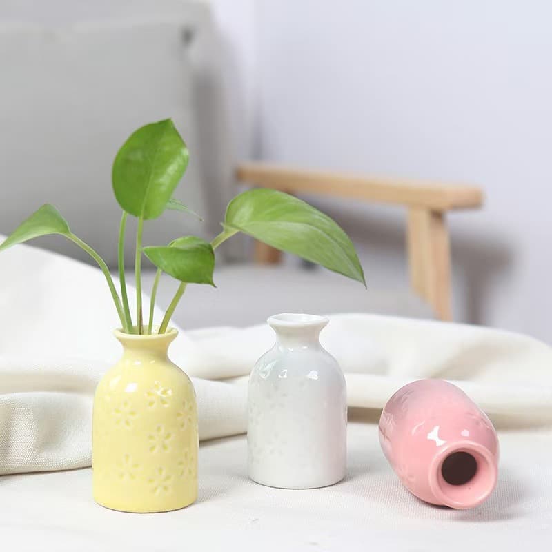 Hydroponic Plant Small Vase Flower Container Creative Ceramic Simple Modern White and Blue Mini Living Room Computer Desk Ornament