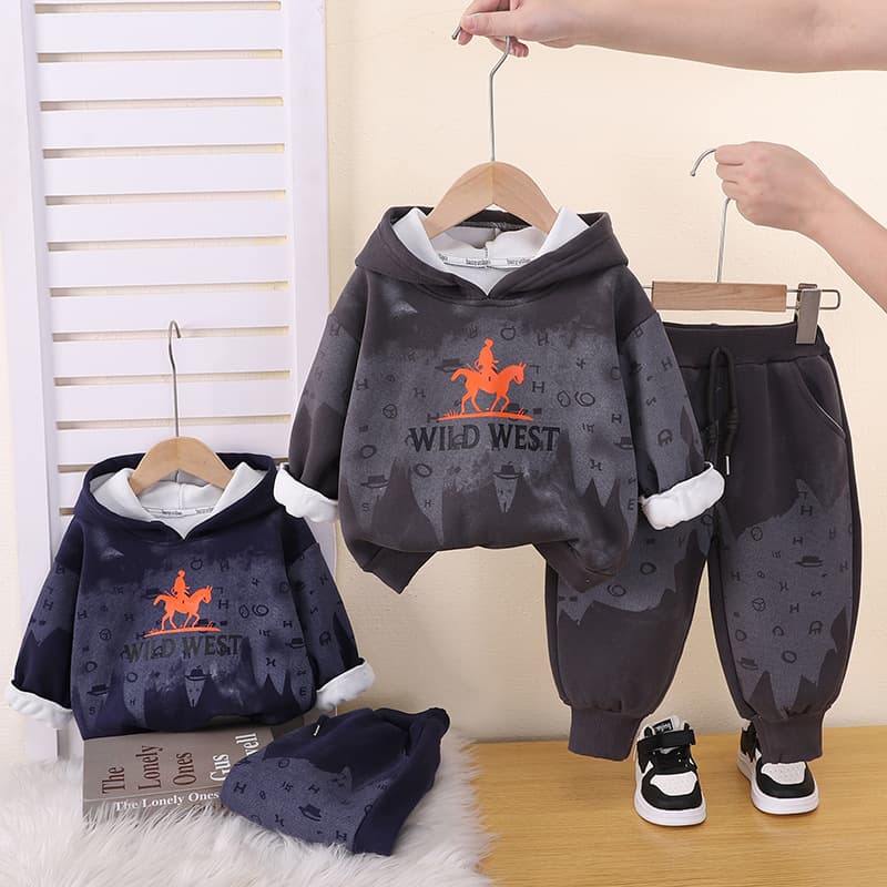 Children's suit 2026 new winter style boys' sports velvet sweatshirt and sweatpants baby casual clothes trendy foreign trade children