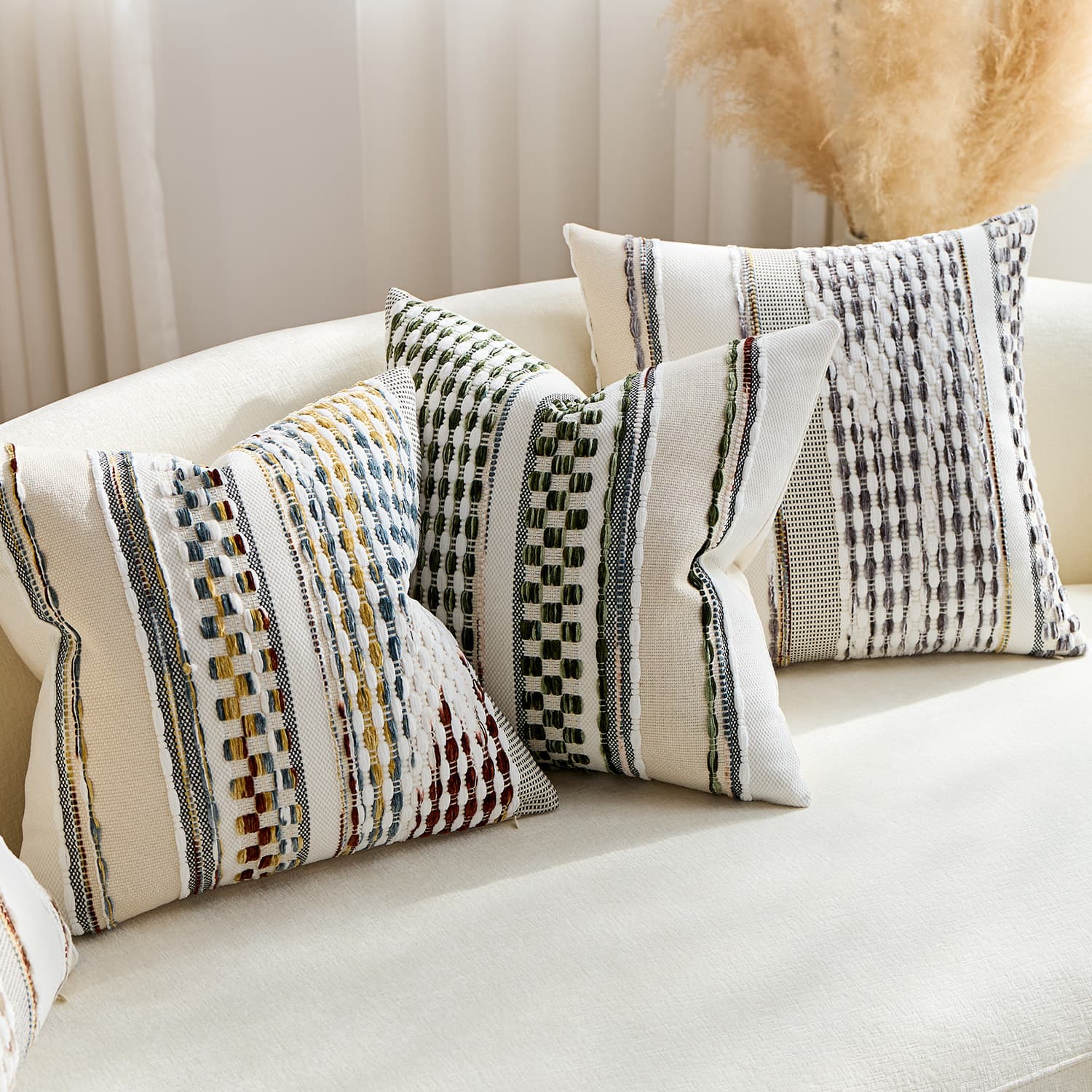 Bohemian Style Waist Pillow Cover Chenille Sofa Bedroom Pillow Cover Striped Cushion Cover Decorative Pillow Cover