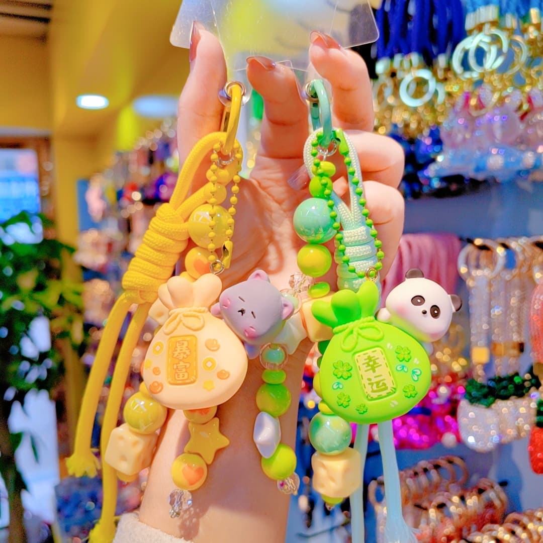 Fortune Pet Keychain Cute Lady Beaded Bag Key Ring Phone Charm Accessory Wholesale