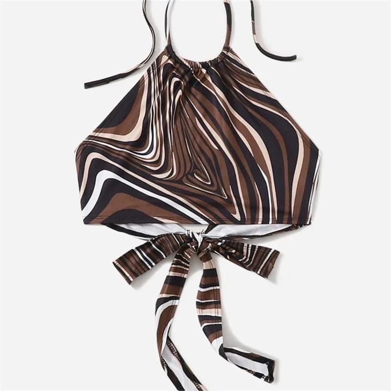 European and American Style Halter Striped Crop Top for Women, New Summer Slim Fit Trendy Versatile Top