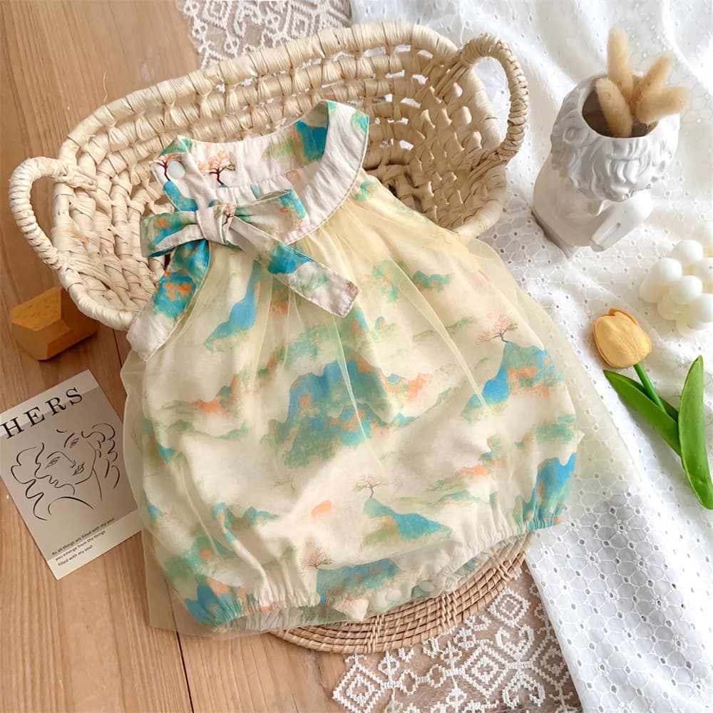 Summer Chinese Style Dunhuang Mesh Covered Skirt Full Moon Hundred Days Baby Sleeveless Harness Category A Thin One-Year-Old Dress 2