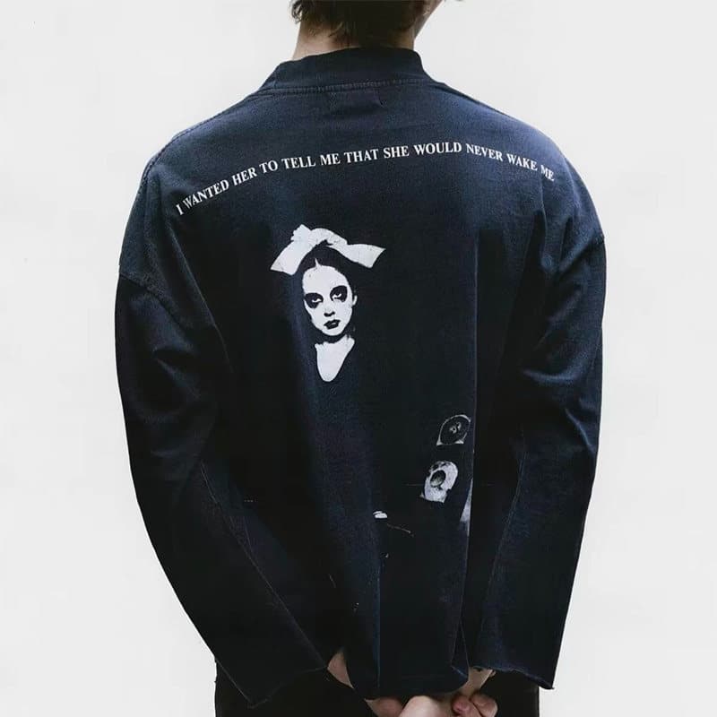 ERD Melancholy Rich Second Generation Never Wake Me Washed Distressed Vintage Long Sleeve T-Shirt for Men and Women