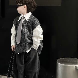Children Sweater Vest Set 2024 Boy Autumn New Korean Style Long Sleeve Shirt Versatile Jeans Three-Piece Set