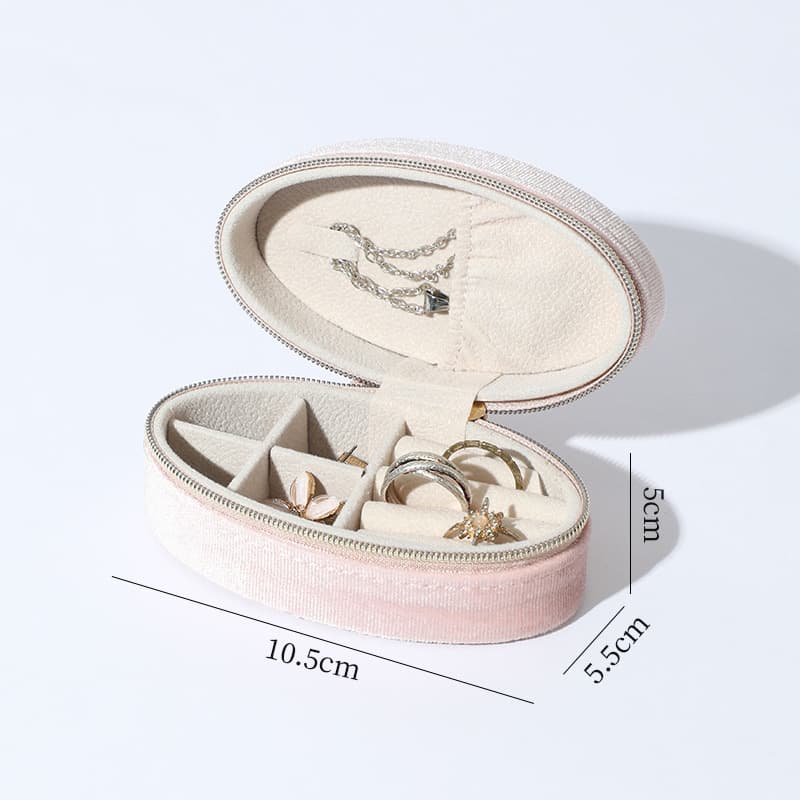 Cross-border oval velvet jewelry packaging box, premium accessory storage for travel, earring and ring organizer box