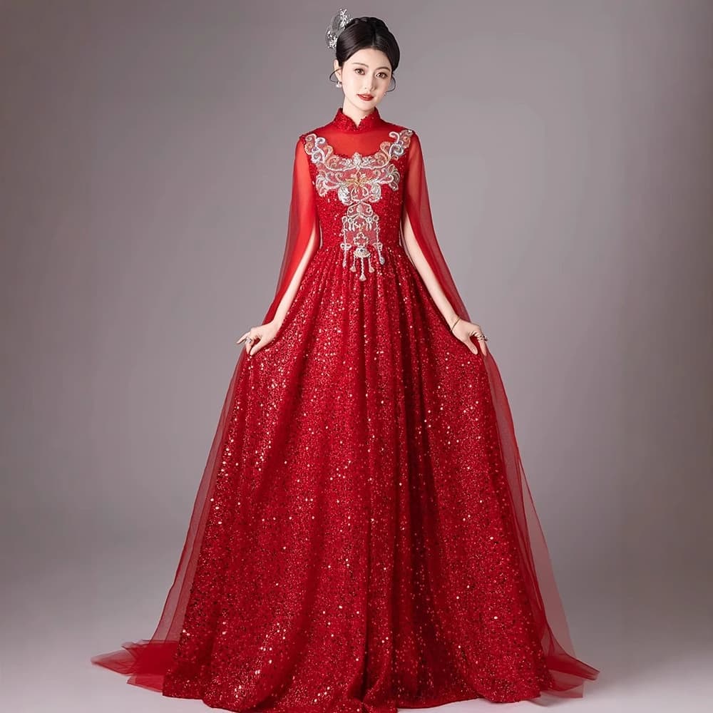 Guzheng performance clothing adult female chorus performance clothing red light luxury folk music exam performance solo evening dress skirt