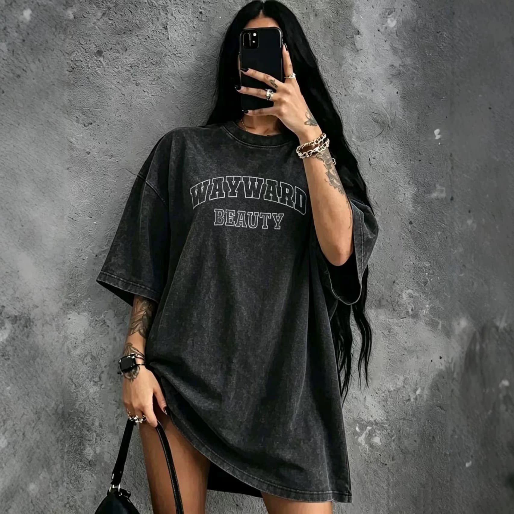 European hip-hop vintage trendy pure cotton short-sleeve T-shirt for women, loose fit for plus size, designed with style