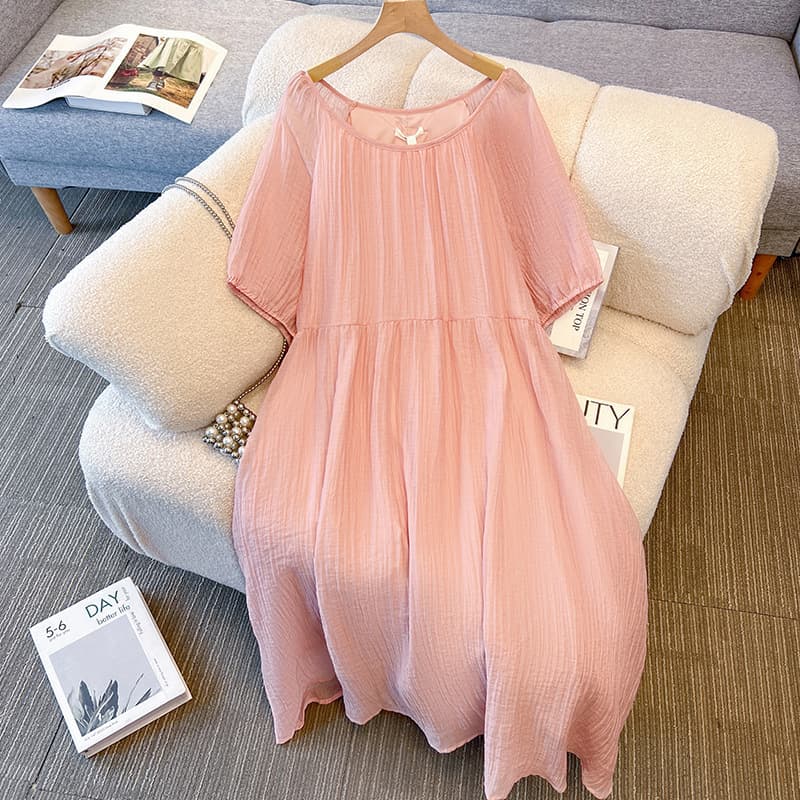 65-150kg Plus Size Women's Clothing for Fat Girls, Pink Loose-Fitting Slimming Long Dress, Sweet Summer Maternity Wear