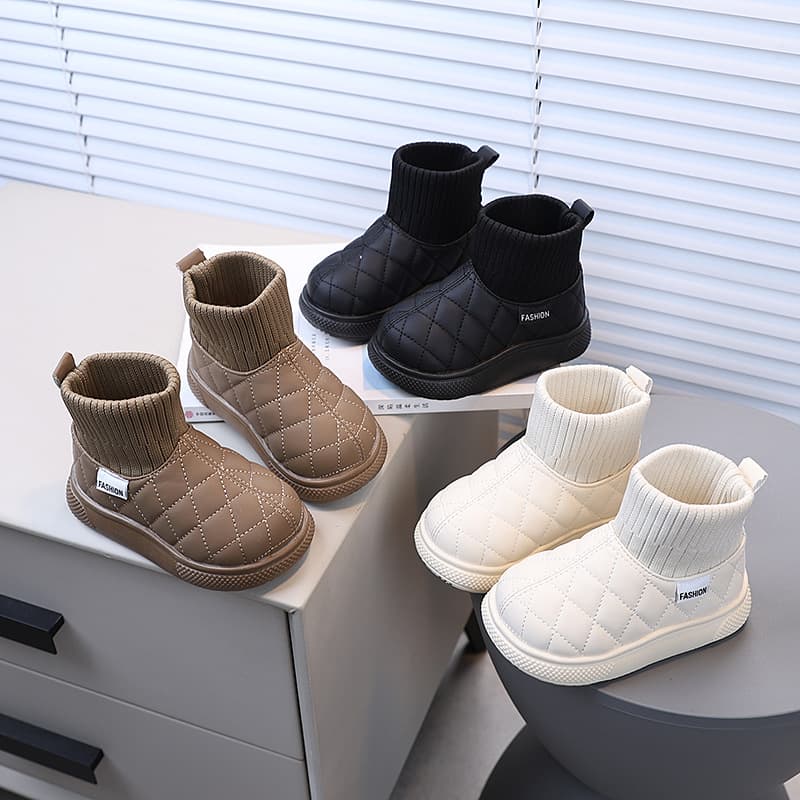 Girls' Autumn/Winter New Style Warm Versatile Cotton Shoes, Baby Flat Fashionable Fleece-Lined Thickened Anti-Slip Snow Boots