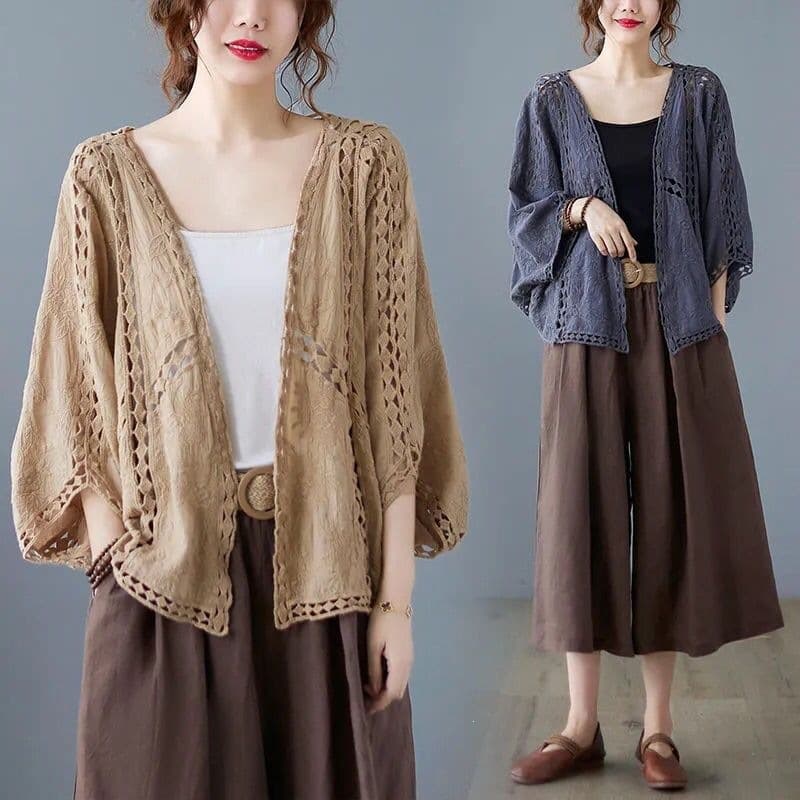 Summer Vintage-Style Plus-Size Hollow-Out Crochet Cardigan Air-Conditioning Jacket Fashion Plus-Size Women's Short Thin White Coat