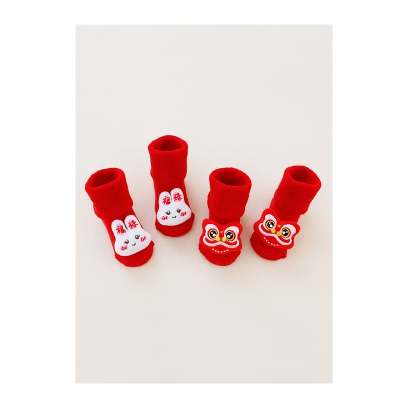Newborn Baby Socks Autumn/Winter Style Thickened Warm Red Festive 100-Day First Birthday Baby Socks Mid-Calf