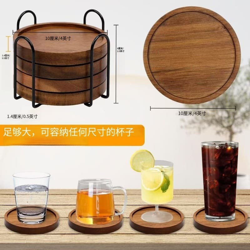 Cross-border Acacia Wood Coasters Modern Minimalist Solid Wood Round Coaster Set Household Living Room Tabletop Heat Insulation Tea Wooden