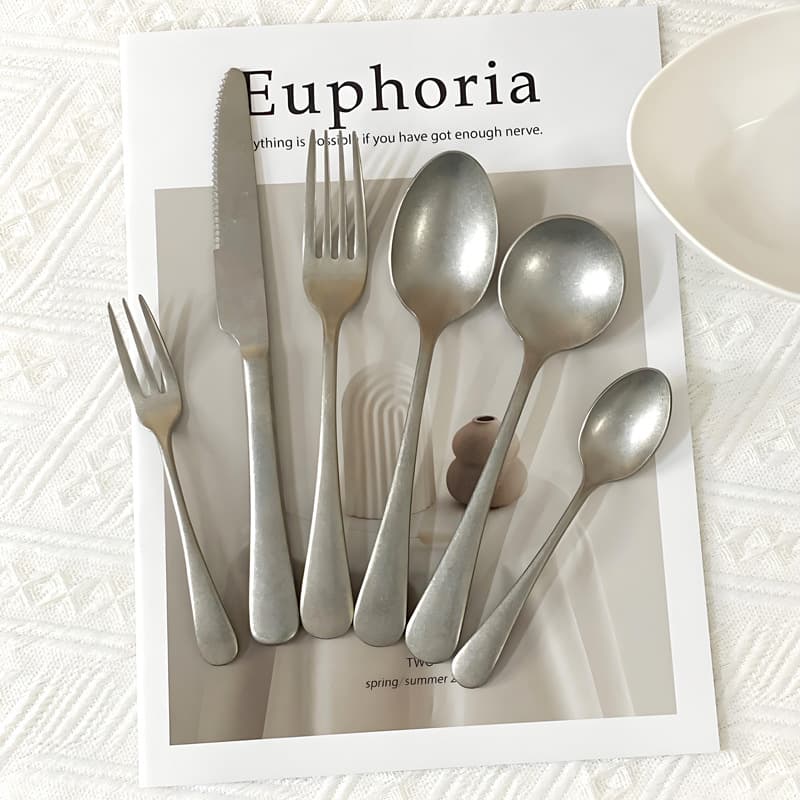 Simple Matte Retro Knife Fork Household 304 Stainless Steel Western Tableware Hotel Restaurant Commercial Knife Fork Spoon