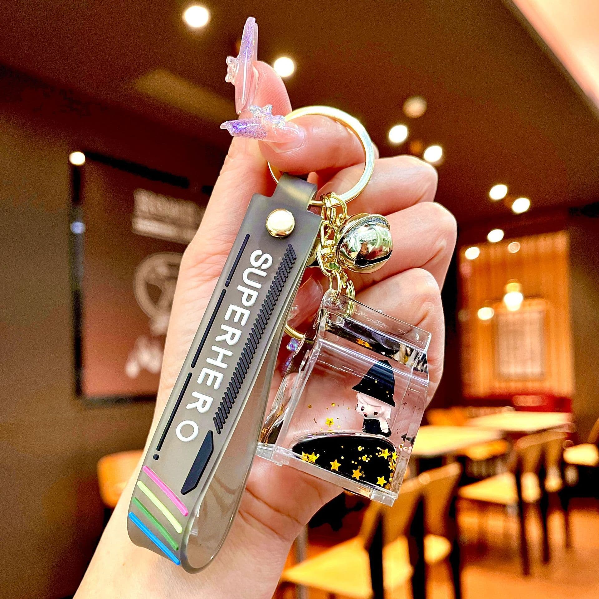 Creative Dreamy Colorful Motorcycle Drift Bottle Keychain Cute Crystal Quicksand Stress Relief Toy Small Decoration Birthday