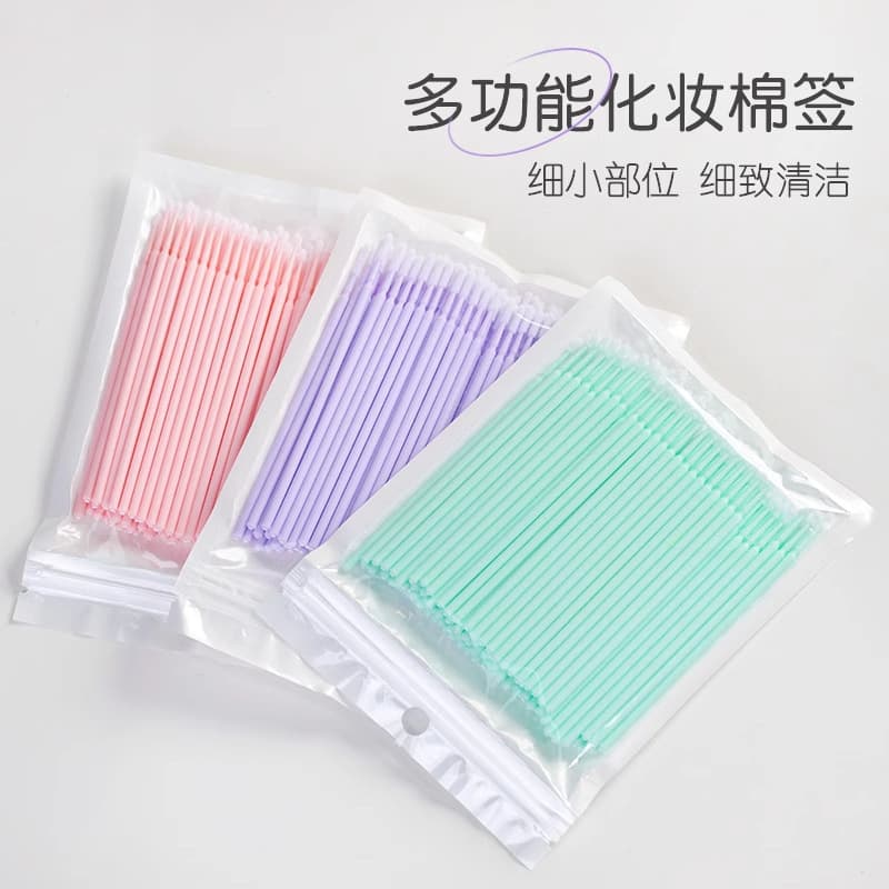 Multi-functional nano cotton swabs for makeup correction, eyeliner removal, fine-tipped sticks for lash and eyebrow tattoo cleaning.