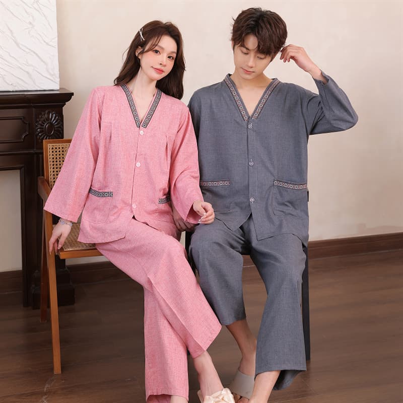 Cotton moxibustion clothing with front and rear buttons open for men and women, acupuncture therapy clothing, long-sleeved suit, massage and pedicure clothing, large size sweat