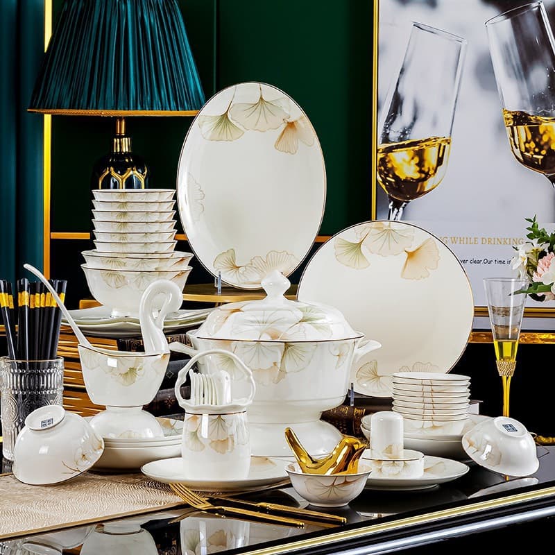 2023 Ceramic Dinnerware Set Bowls Plates Dishes Full Set Home Wholesale Jingdezhen Bone China Bowl Chopstick Set Gift