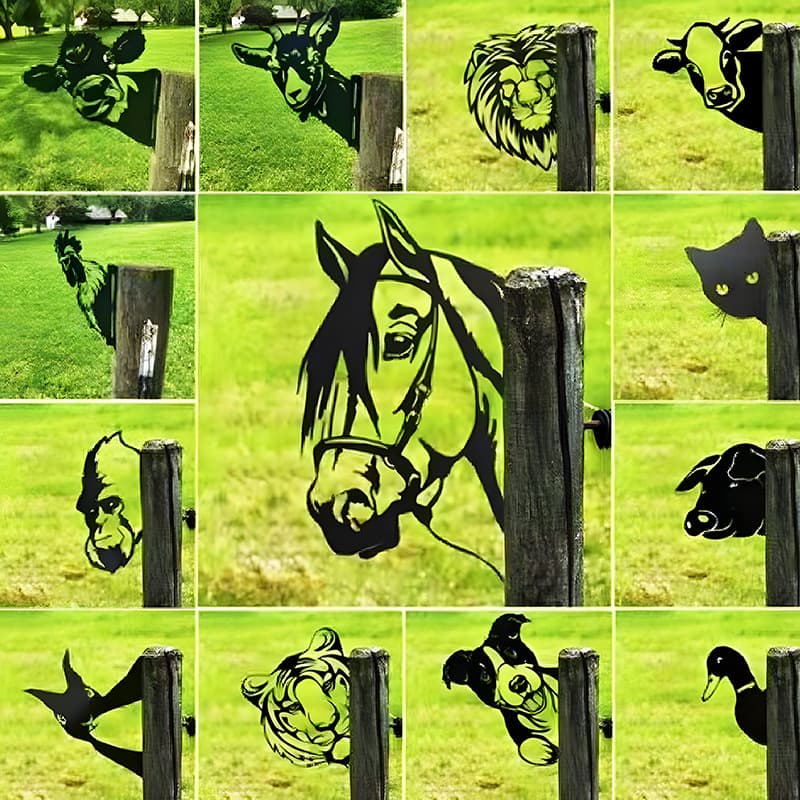 Cross-border independent peeping cow and donkey animals outdoor mold courtyard garden farm ornaments plug-in metal decorations