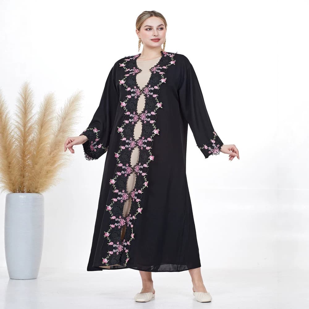 F499 Women's Embroidered Cardigan Outerwear - Fashion Embroidered Lace Patchwork Long Skirt, In Stock