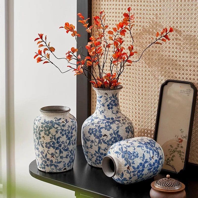 Celadon Vase Ornament Chinese Jingdezhen Ceramic Vintage Floor Sense Living Room Flower Arrangement Classical