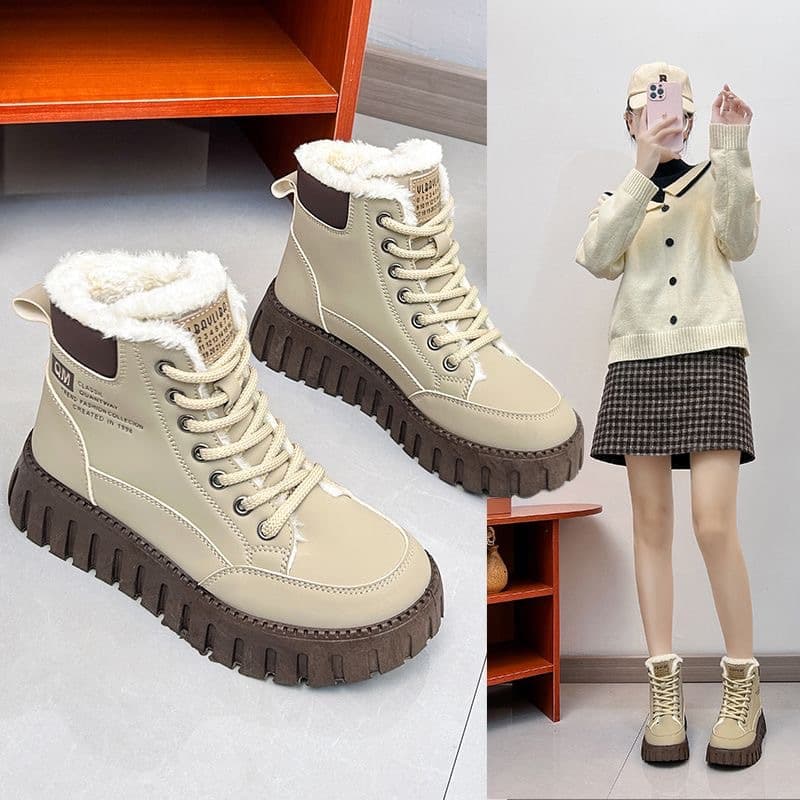2024 Winter New Ins Korean Style High-Top Plush Lined Martin Boots Women's Student Thick Sole Casual Warm Street Photography KT-2509