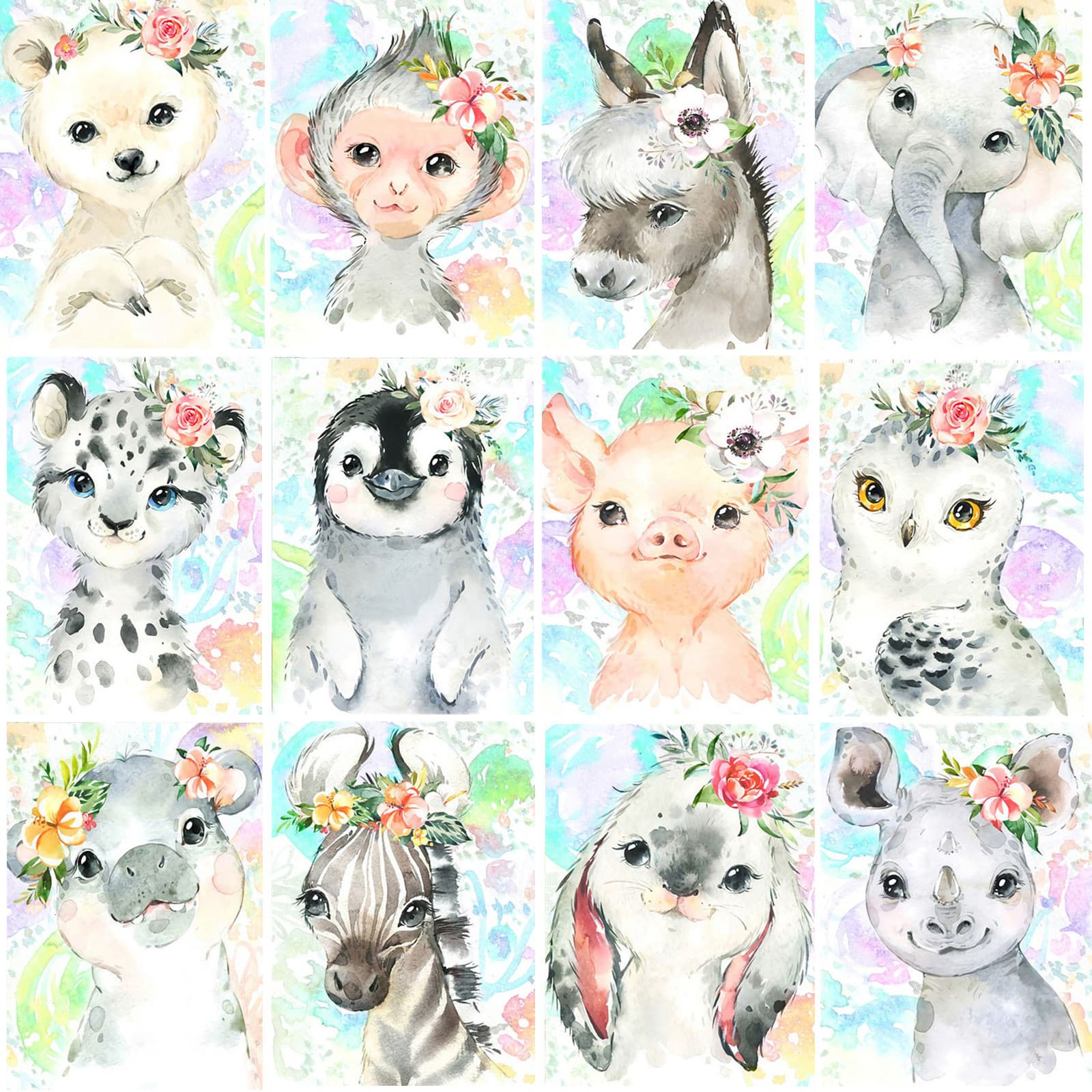 DIY Diamond Painting Kit for Adults & Kids, Eniref 6-Pack 5D Diamond Art for Beginners, Cute Animals Full Drill