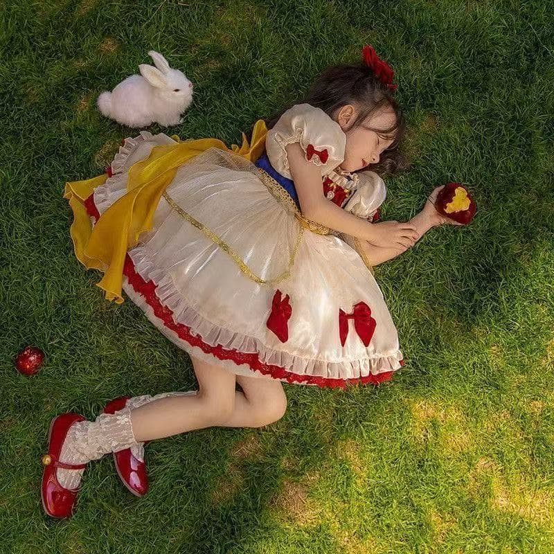 Girls Summer Lolita Snow White Dress, Fashionable Children's Summer Princess Dress, Tulle Skirt Birthday Dress